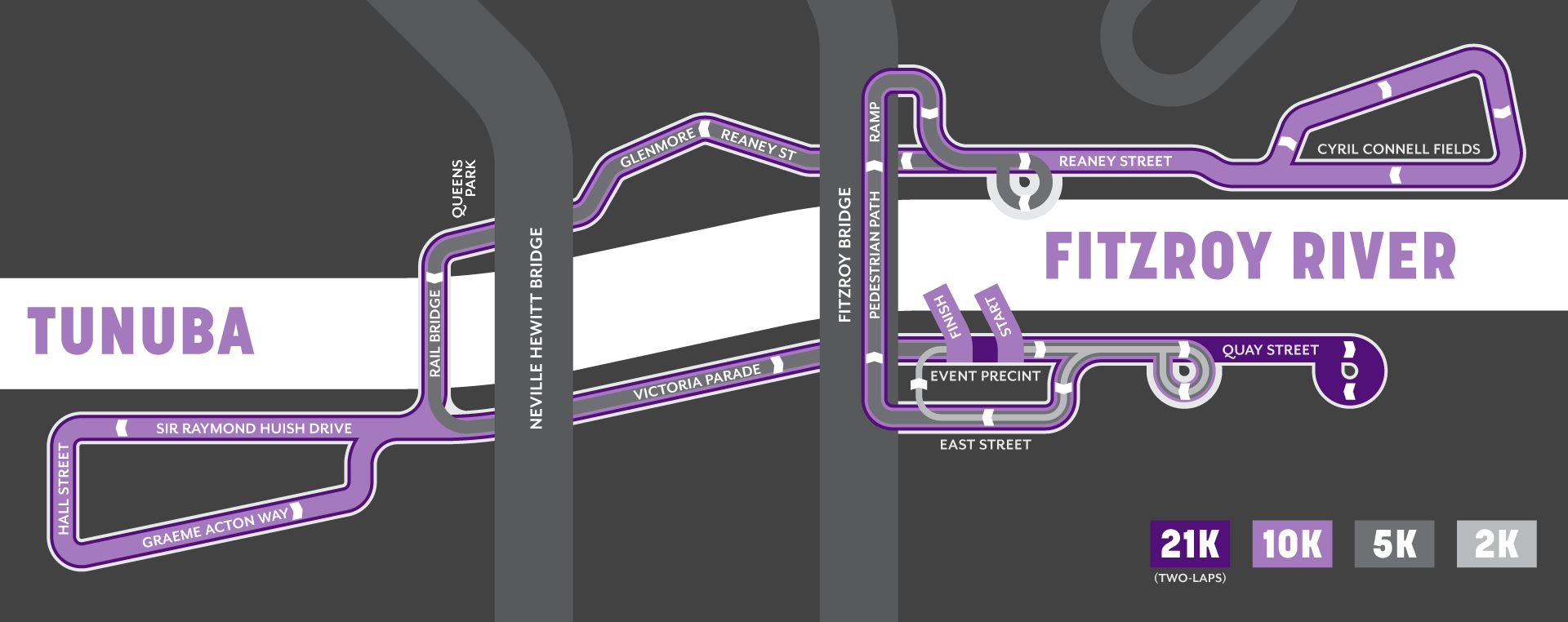 Rocky River Run Course Map with roads overlaid with course distances